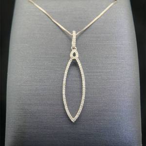 lot 54 image: Diamond Geometric Elongated Free Form Raindrop Pendant in 14k White Gold