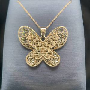 lot 38B image: Filigree Double Butterfly 3D Pendant Necklace in 14k Yellow Gold $1,175 Retail  VIDEO 