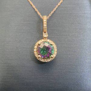 lot 44 image: Mystic Topaz & Diamond Halo Pendant Necklace in 14k Rose Gold $1,580 Retail