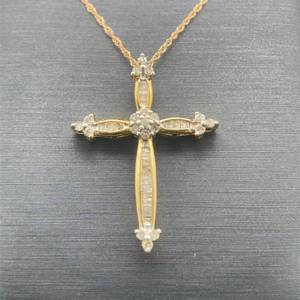 lot 53B image: 0.33ct Diamond Round & Baguette Cluster Celtic Cross Pendant in Yellow Gold  VIDEO 