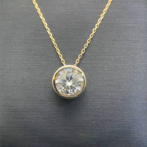 lot 50B image: 2.00 Carat Moissanite Solitaire Bezel Pendant Necklace in 14k Yellow Gold  VIDEO 