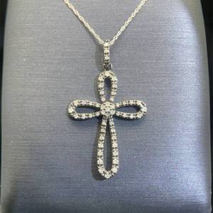 lot 54B image: Diamond Cross Pendant Necklace in 14k BLACK Gold, Contemporary Ribbon Style.  VIDEO 