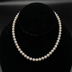 lot 63 image: Classic Natural White Pearl Single Strand Necklace w 14k Yellow Gold Clasp - 16 Long.  VIDEO 