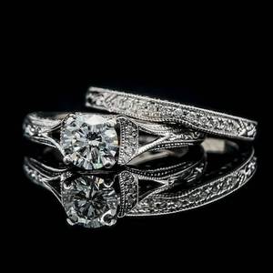 lot 6 image: Designer Signed NEIL LANE 1.63ct Diamond Engagement Ring & Wedding Band 2-Piece Bridal Set in 14k White Gold - Stunning Engraved & Milgrain Detail $6,000 Retail VIDEO