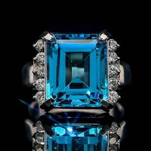 lot 9 image: Rare Estate Find Large & Vibrant London Blue Topaz Emerald Cut & Diamond Ring in Platinum $3,370 Retail VIDEO