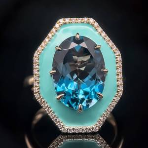 lot 13 image: BRAND NEW Designer EFFY Natural Blue Topaz & Enamel Geometric Ring in 14k Yellow Gold $4375 Retail VIDEO