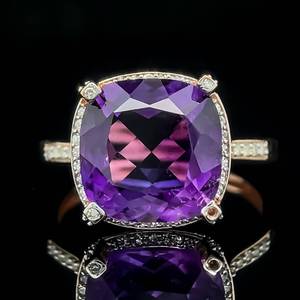 lot 14 image: Checkerboard Cushion Natural Amethyst & Diamond Hidden Halo Ring in 14k Rose Gold $2,350 Retail VIDEO