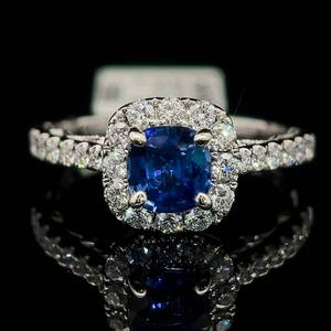 lot 19 image: 1.50ct Natural Blue Sapphire & Diamond Square Filigree Engagement Ring in 14k White Gold w Original Tag Attached $5000 Retail VIDEO