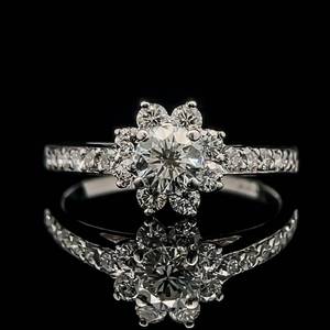 lot 21 image: 1.00 Carat Diamond Flower Cluster Pave Ring in 18k White Gold - Excellent Condition - High-Quality Diamonds & Design $2,920 Retail VIDEO