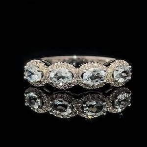 lot 23 image: 1.30ct Natural Aquamarine & Diamond Five Oval Halo Anniversary Style Ring in 14k White Gold $1,800 Retail VIDEO