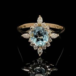 lot 24 image: Natural Aquamarine & Diamond Lace Cluster Ring in 14k Yellow Gold $1,650 Retail