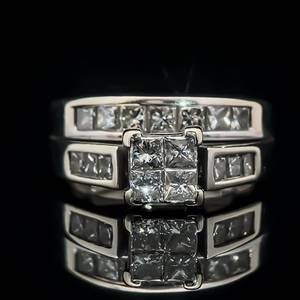 lot 26 image: 1.50 Carat Diamond Princess Illusion Bridal Set Ring in 14k White Gold $3,380 Retail