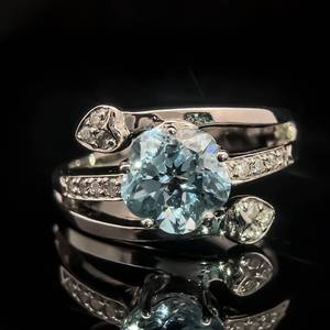 lot 31 image: Natural Aquamarine & Diamond Triple Coil Heart Ring in 14k White Gold $1,835 Retail VIDEO