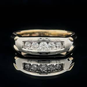 lot 34 image: Mens Diamond Five-Stone Channel Square Top Ring in 14k Two-Tone Yellow & White Gold $2,240 Retail