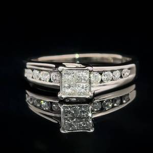 lot 40 image: Diamond Princess Illusion & Channel Cathedral Engagement Ring in 14k White Gold $2,400 Retail