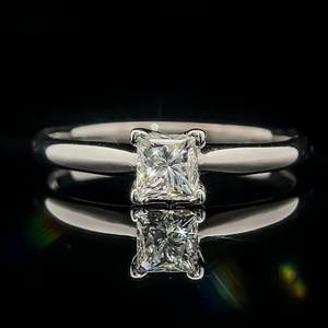 lot 46 image: 0.53 Carat Diamond Princess Cut Solitaire Engagement Ring in 14k White Gold - VS Clarity $1,820 Retail