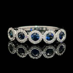 lot 47 image: Natural 0.90ct Blue Sapphire & Diamond Five-Stone Halo Anniversary Ring in 14k White Gold $2,400 Retail