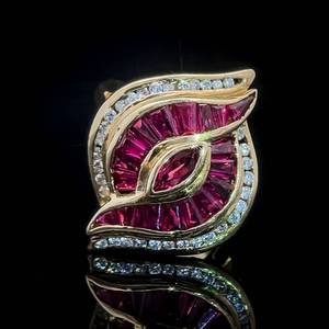 lot 48 image: Natural 1.46ct Ruby & Diamond Channel Nature Flower Swirl Ring in 18k Yellow Gold $2714 Retail