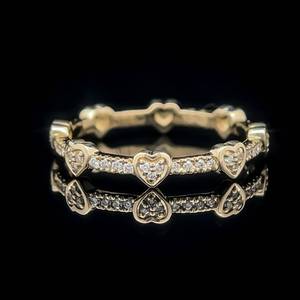 lot 52 image: Diamond Heart Eternity Slim Stackable Band Ring in Yellow Gold