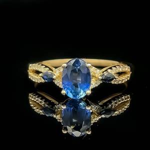 lot 53 image: Oval Natural Blue Sapphire & Diamond Infinity Symbol Ring in 14k Yellow Gold