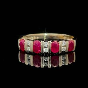 lot 55 image: Natural Ruby & Diamond Anniversary Style Channel Bar Ring in 14k Yellow Gold
