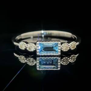 lot 56 image: East-West Natural Blue Topaz & Diamond Stacking Ring in White Gold