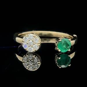 lot 57 image: Round Natural Emerald & Diamond Pave Open Cuff Ring in 14k White Gold $1,799 Retail