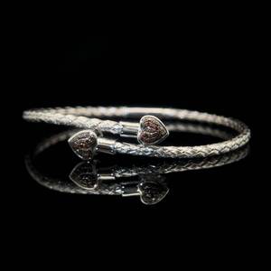 lot 64B image: Fancy Chocolate Diamond Weave Coiled Bangle Bracelet, Crossover w Pave Hearts.  VIDEO 