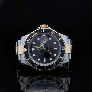 lot 3B image: Rolex Submariner Oyster Perpetual Date Watch 18k Gold & Stainless Steel, Oyster Bracelet, R16613N w Papers, Tags. $15,500  VIDEO 