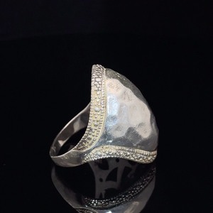 lot 73B image: Sterling Silver 925 Dome Ring with Handcrafted Rock Hammer Finish Detail  VIDEO 