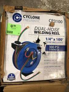 lot 22 image: Cyclone Pneumatic 100 ft. Professional Dual-Hose Welding Reel  Customer Returns See Pictures