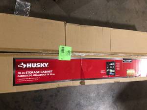 lot 47 image: Husky Ready-to-Assemble 24-Gauge Steel Freestanding Garage Cabinet in Black (36.6 in. W x 72 in. H x 18.3 in. D)    Customer Returns See Pictures