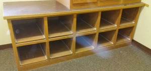 lot 478 image: 10 Cubby Slide Out Cabinet With Countertop.