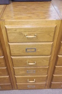 lot 491 image: 3 Drawer Wood Filing Cabinet.