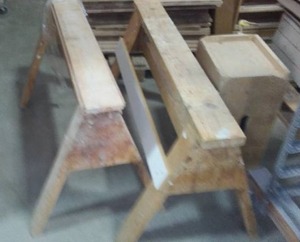 lot 530 image: Sawhorses And Wood Stool, Stand.