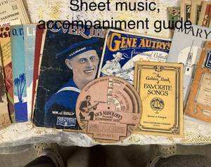 lot 3 image: Lot Containing Vintage Music Books, Sheet Music, Gene Autry Song Book, The Golden Book of Favorite Songs, Accompaniment Guide and More