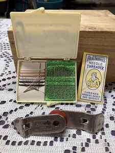 lot 29 image: Hamms Beer Folding Bottle Opener and Hamms Beer Plastic Case full of Sewing Needles