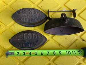 lot 45 image: Set of Asbestos Sad Irons with Handle (Handle is Missing Wood Grip)