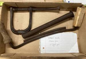 lot 47 image: Vintage Draw Knife, Clevis and Pin, an 11-inch Pin, 14-inch Wood Handled File, and a 16-inch Wood Handled File