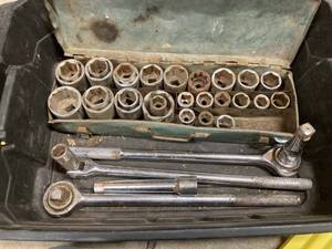 lot 53 image: Four Cross Wrenches and a 12-inch Drive Heavy-Duty Socket Set