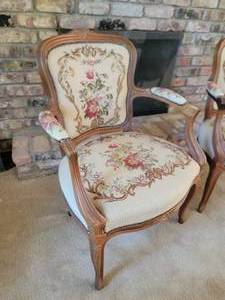 lot 24 image: French Tapestry Upholstered Cabriolet Armchairs