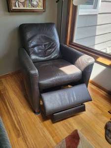 lot 22 image: Distressed Brown Leather Recliner Armchair