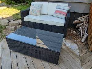 lot 14B image: Chic All-Season Wicker Loveseat & Coffee Table