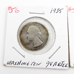 1934, 1935 Washington Silver Quarters.
