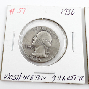 1936, 1939 Washington Silver Quarters.