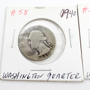 1940, 1040-S Washington Silver Quarters.