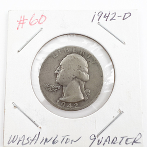 1942, 1942-D, 1942-S Washington Silver Quarters.