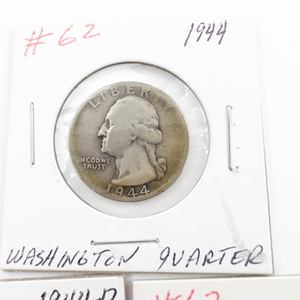1944, 1944-D, 1944-S Washington Silver Quarters.