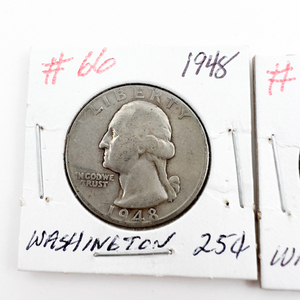 1948, 1950 Washington Silver Quarters.