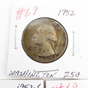1952, 1952-D, 1952-S Washington Silver Quarters.